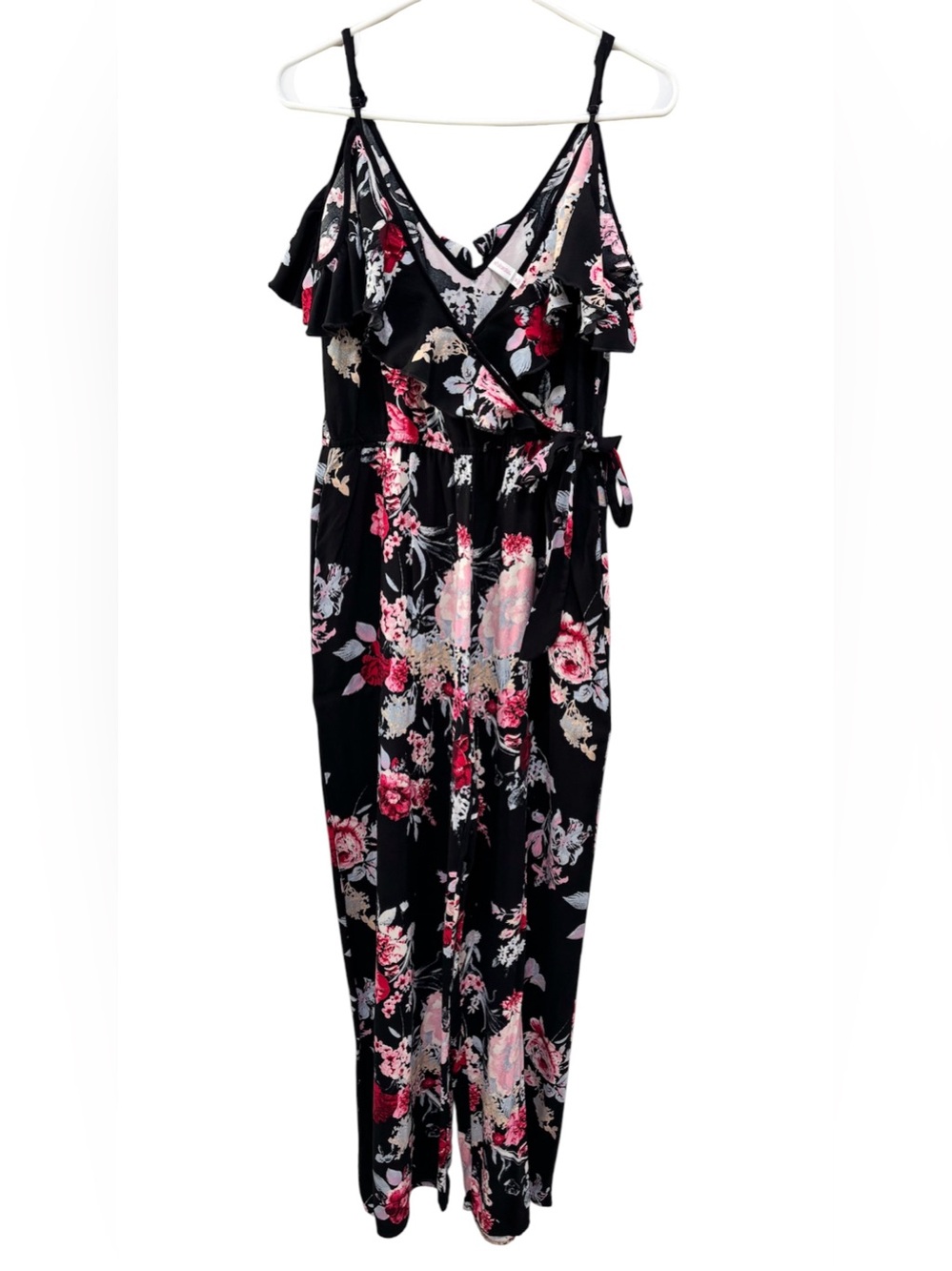 Xhilaration Black Floral Spaghetti Strap Off The shoulder Jumpsuit/Pantsuit